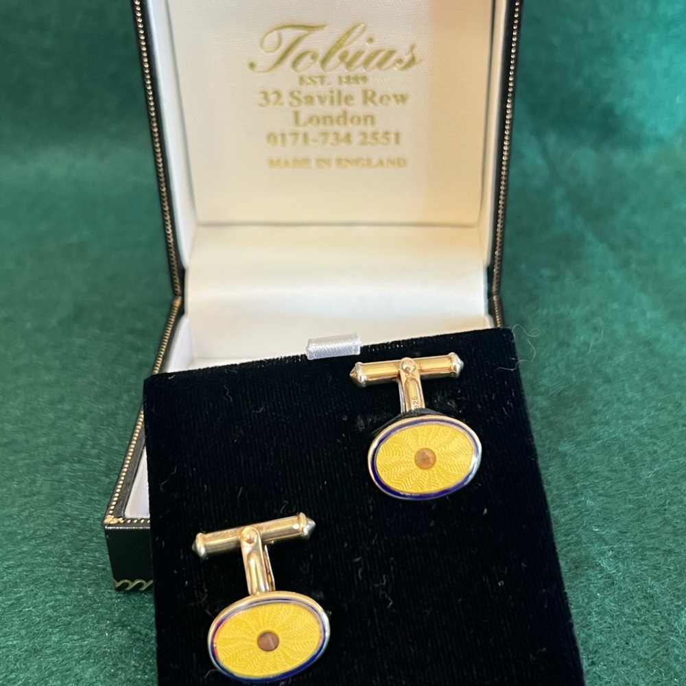 Tobias of Seville Row enameled cuff links
